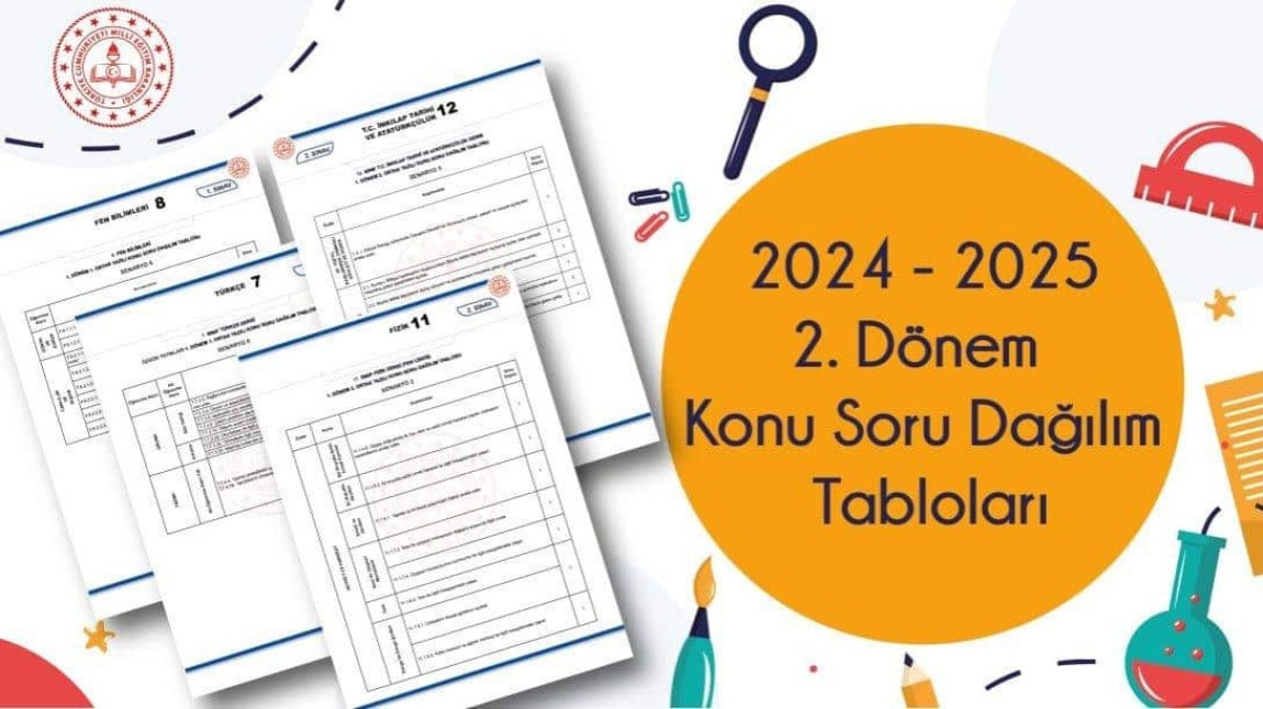 2024 - 2025 Eğitim Öğretim Yılı II. Dönem Ortak Sınavları İçin Konu-Soru Dağılım Tabloları Yayımlandı